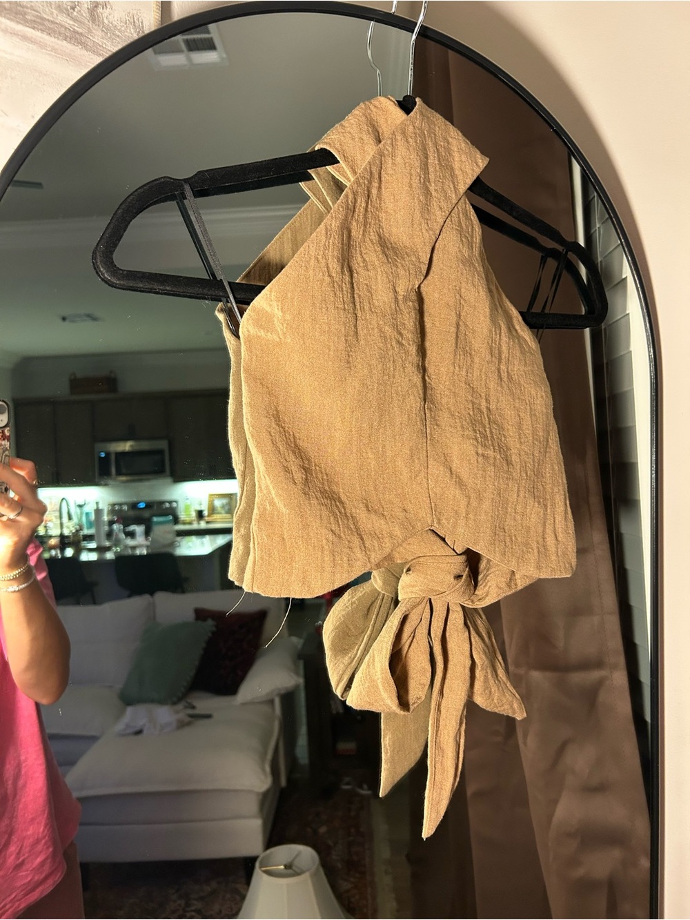 H&M Camel Tie-Back Halter Crop Top